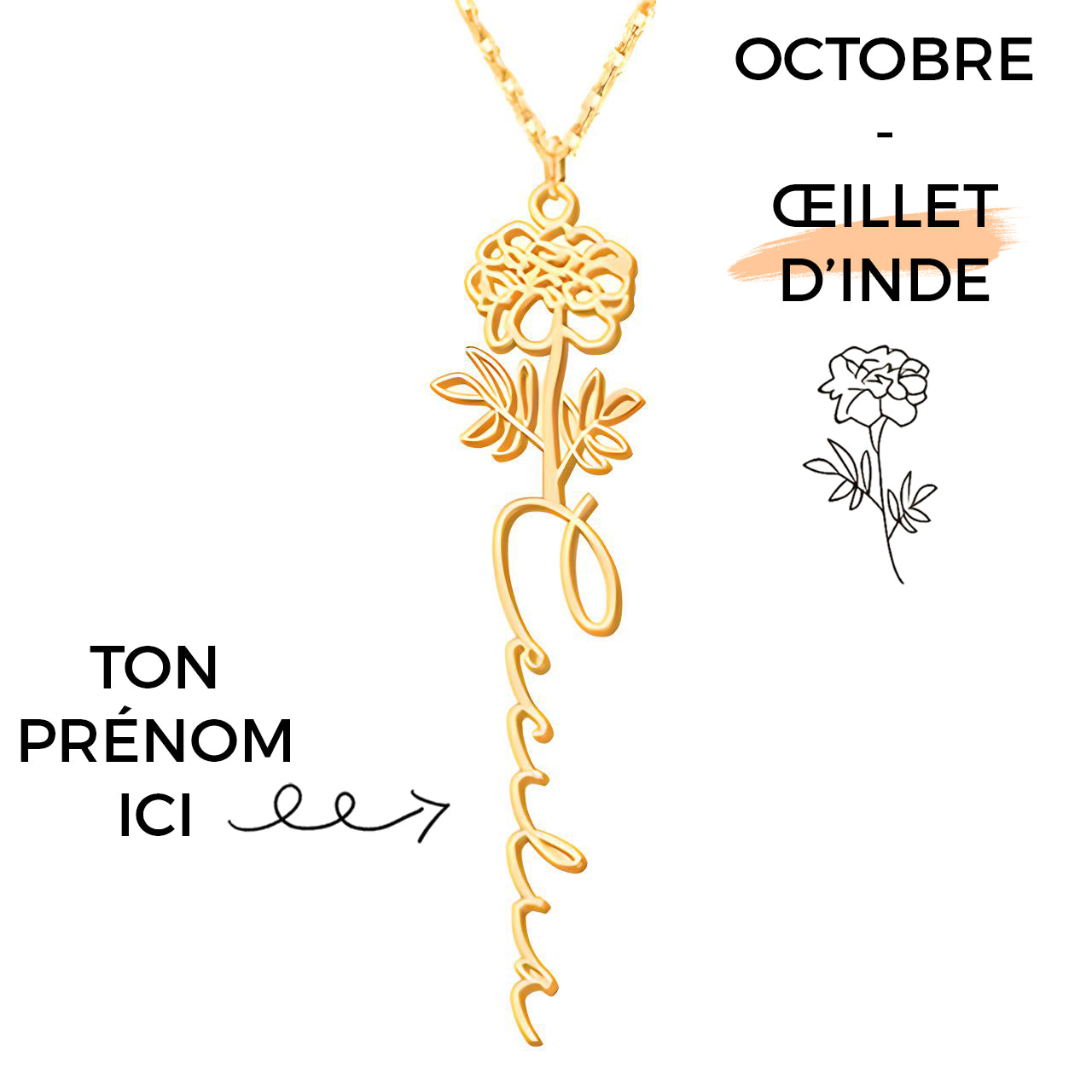 Collier Fleur de Naissance Personnalisé