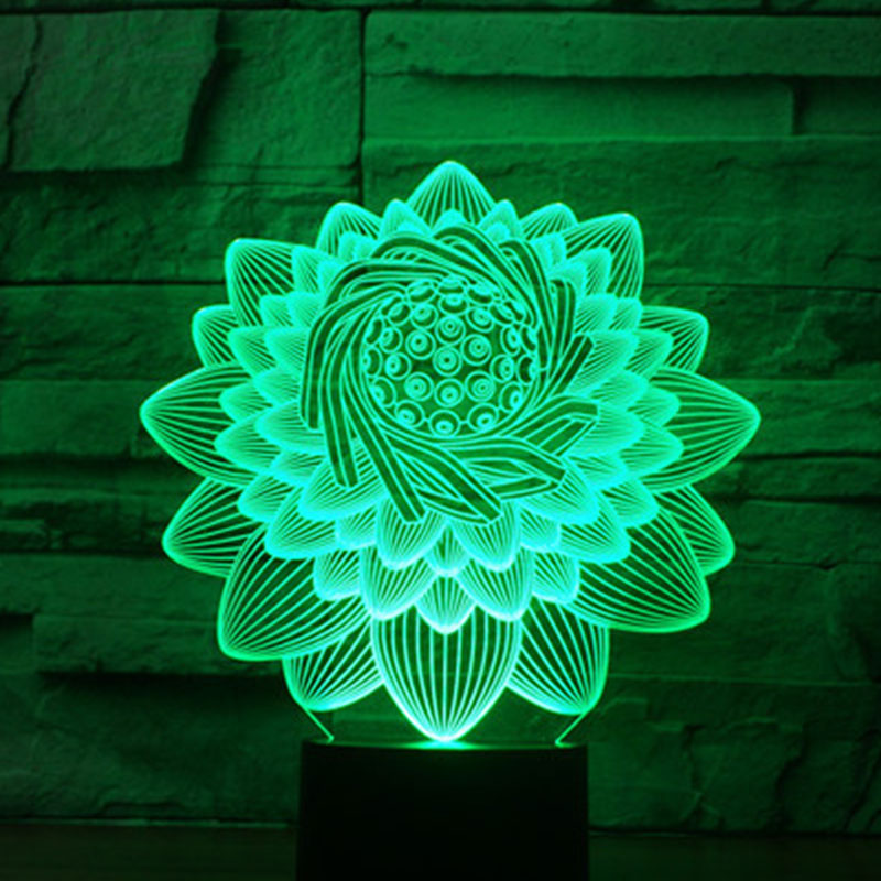 Lampe Led 3D Fleur de Lotus Vert