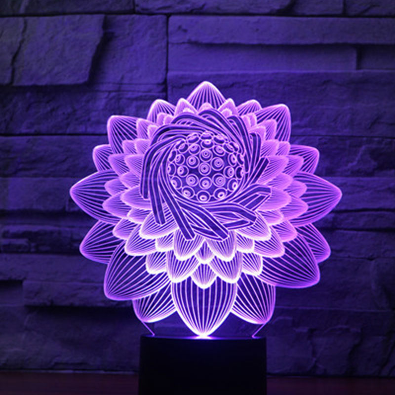 Lampe Led 3D Fleur de Lotus Violet
