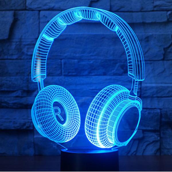 Lampe Led 3D Casque de Musique Bleu