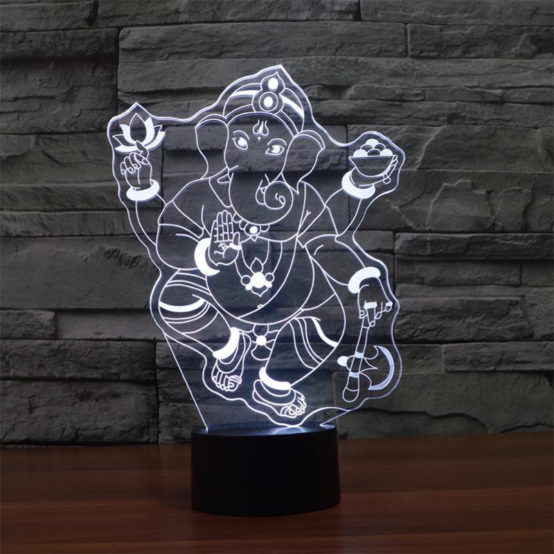 Lampe Led 3D Éléphant Ganesh Blanc