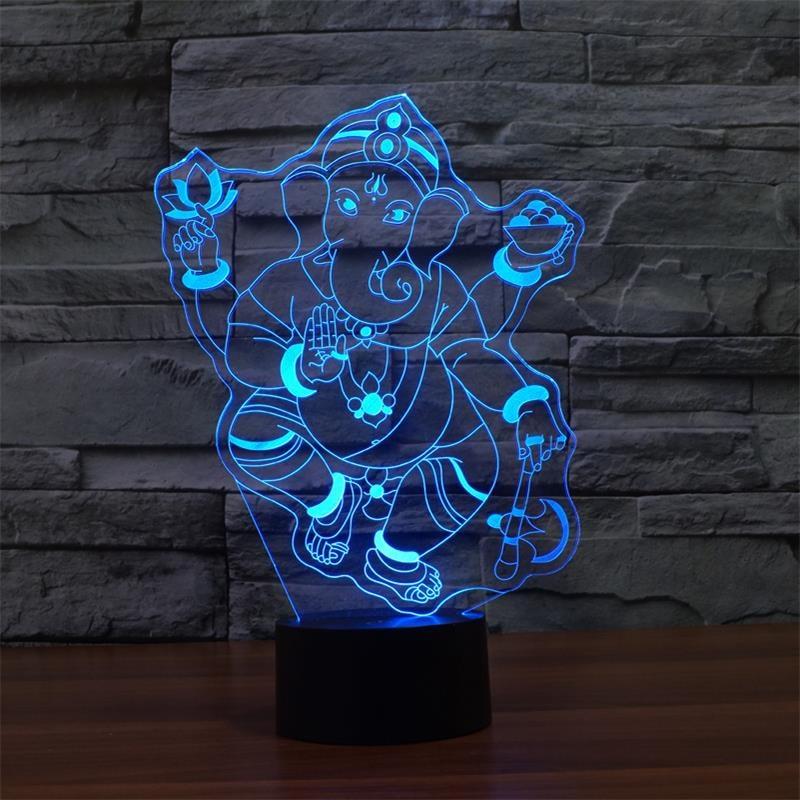 Lampe Led 3D Éléphant Ganesh Bleu Foncé