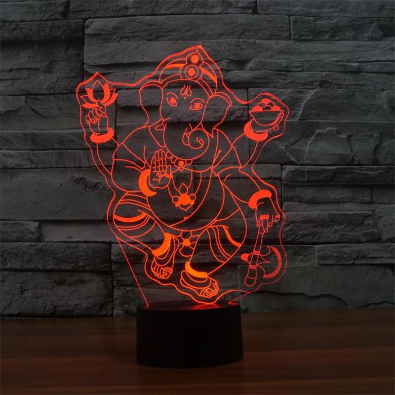 Lampe Led 3D Éléphant Ganesh rouge
