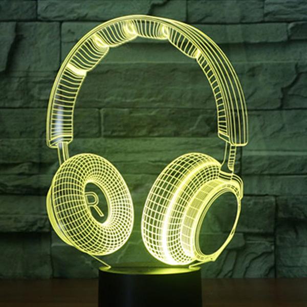 Lampe Led 3D Casque de Musique Jaune